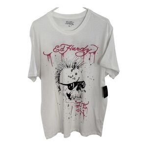 Ed Hardy White Graphic Punks Not Dead  Tee